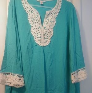 NEW Turquoise White Lace Plus TUNIC TOP 16 XL